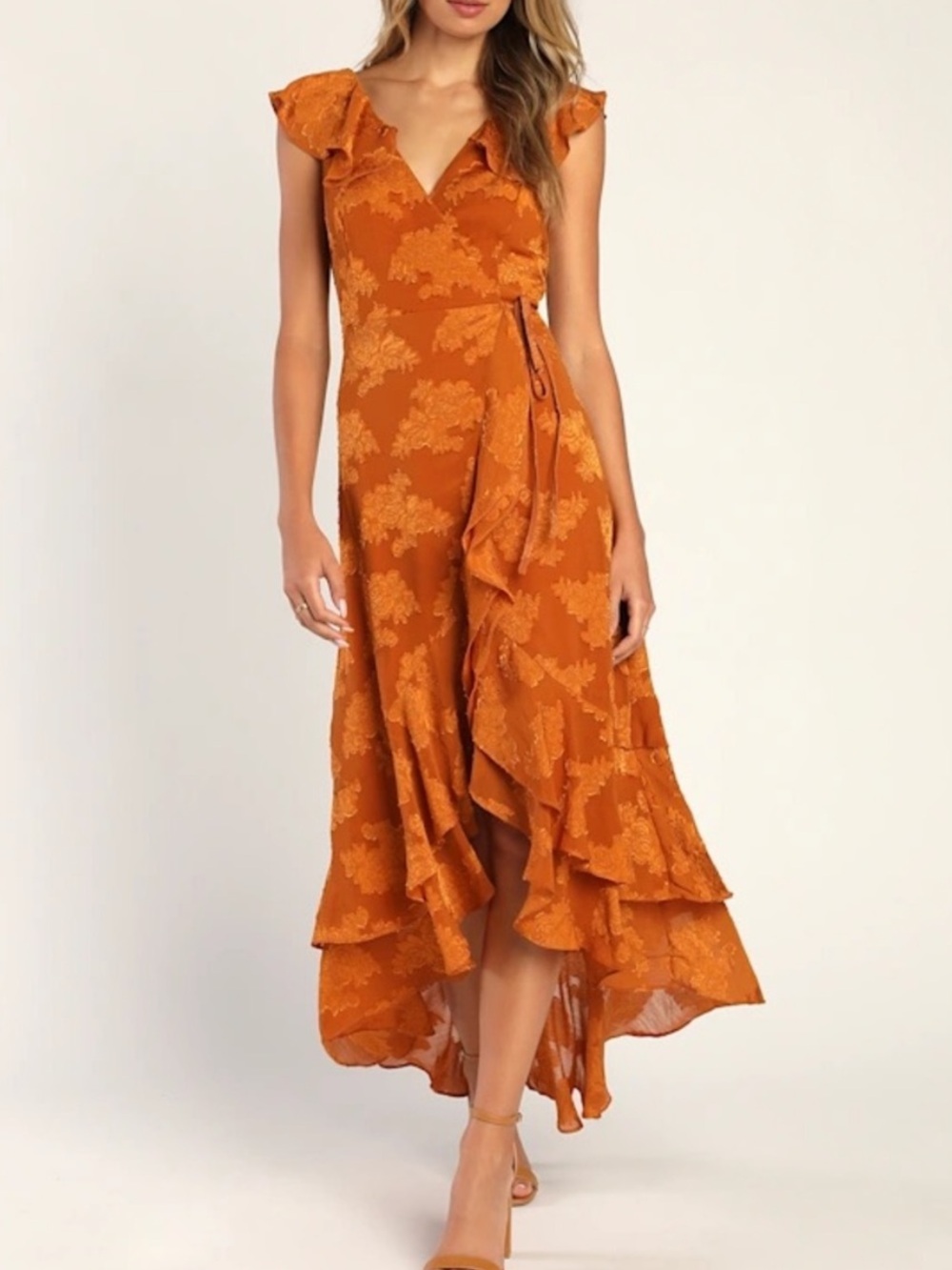 Lulus Adorable Aura Floral Burnout High Low Wrap Dress Size L